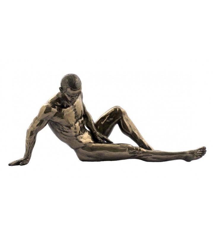 Figura hombre desnudo sentado resina dorado envejecido