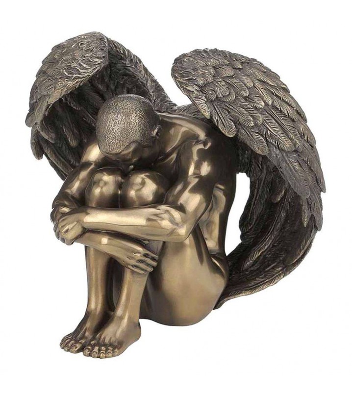 Figura hombre desnudo sentado angel resina dorado envejecido
