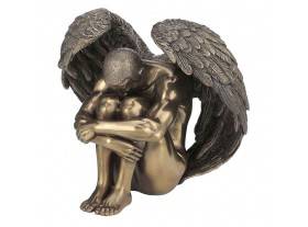 Figura hombre desnudo sentado angel resina dorado envejecido