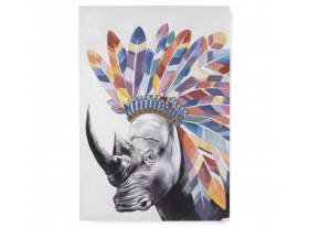 Cuadro lienzo Rinoceronte plumas al óleo pintado a mano