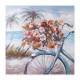Cuadro lienzo Bicicleta cesto flores y palmeras al óleo pintado a mano