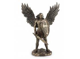 Figura San Miguel alas escudo resina bronce