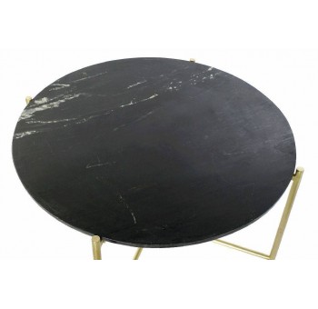 Mesa de centro redonda mármol negro metal dorado