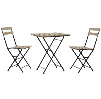 Set de 2 sillas con mesa madera pino metal plegable