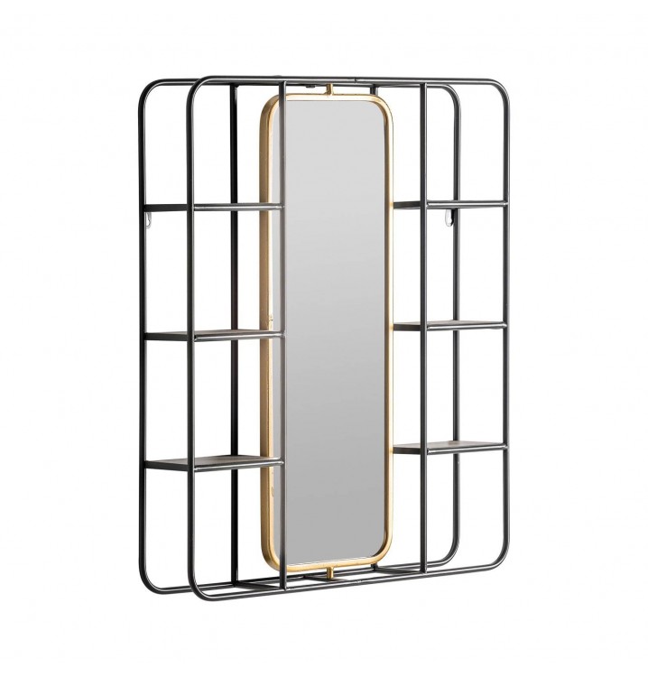 Espejo pared Jina metal gris y dorado 6 estantes