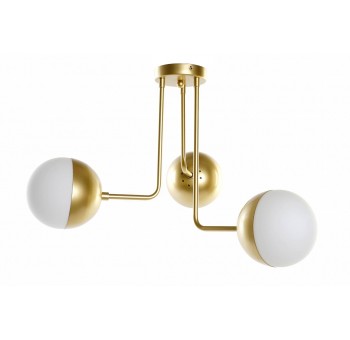 Lámpara de techo Gabor 3 globo blancos metal dorado
