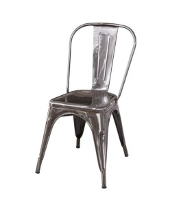 Silla metálica retro Tolix II plateada envejecida