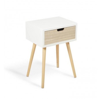 Mesa de noche Panou madera blanca 1 cajón