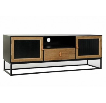 Mueble Tv Naniya madera metal negro 1 cajón 2 puertas