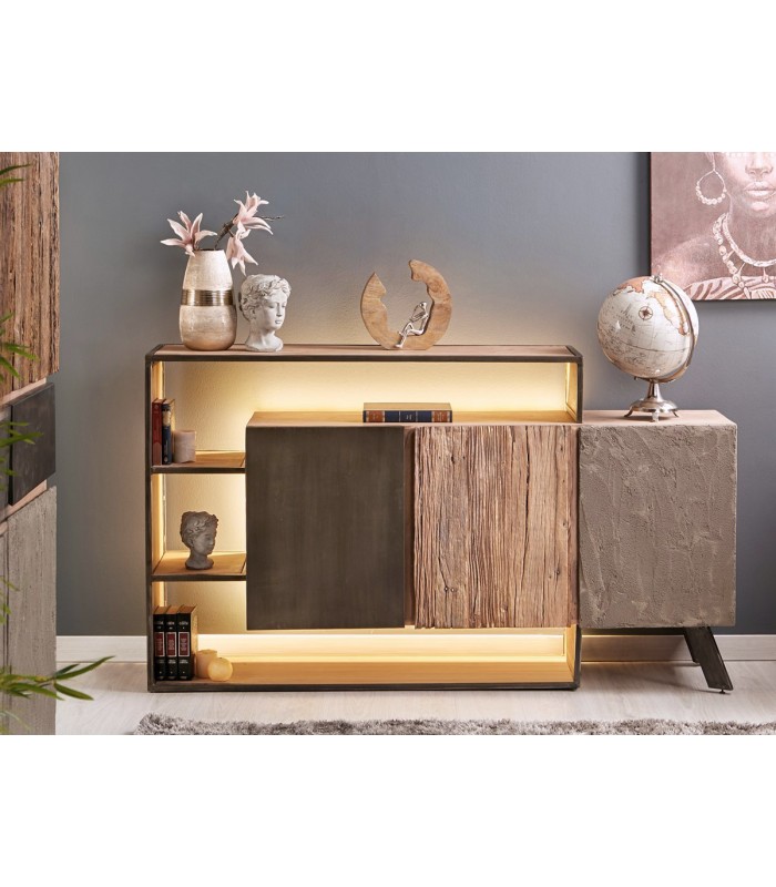 Aparador Aybram madera acacia y cemento con leds