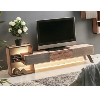 Mueble Tv Aybram madera acacia y cemento con leds