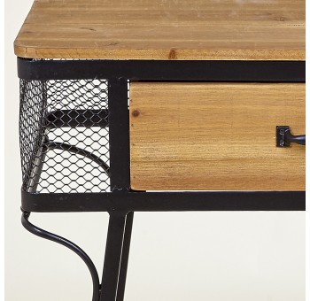 Mesa auxiliar vintage madera natural metal negro