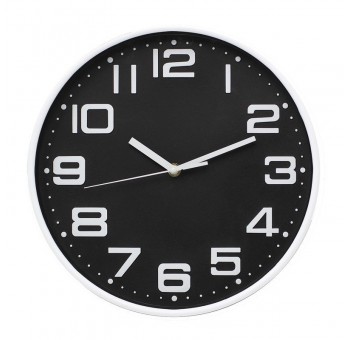 Reloj de pared redondo negro números blancos