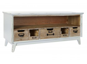 Mueble Tv Awshira madera natural blanco rozado 3 cajones
