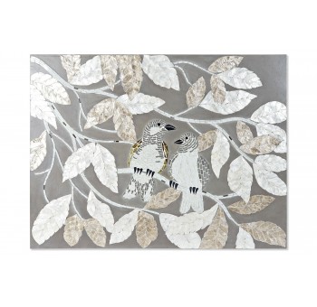 Decoración de pared Agozzino hojas pájaros cristal madera