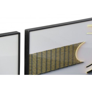Set de 3 cuadros Alarico aluminio madera marco negro
