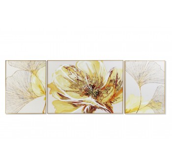 Set de 3 cuadros Alario flores aluminio madera marco dorado
