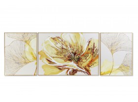 Set de 3 cuadros Alario flores aluminio madera marco dorado