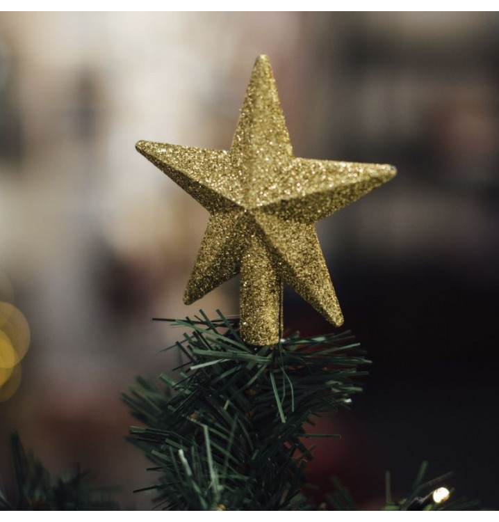 Pico árbol Navidad Estrella dorada purpurina