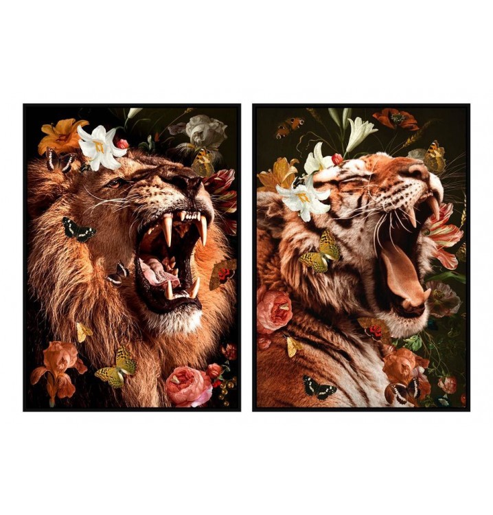 Cuadros lienzo Albertella león tigre marco negro A123