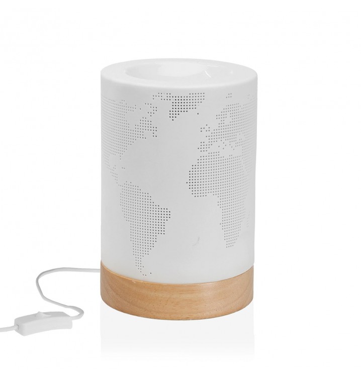 Lámpara sobremesa Mapa Mundi porcelana blanca