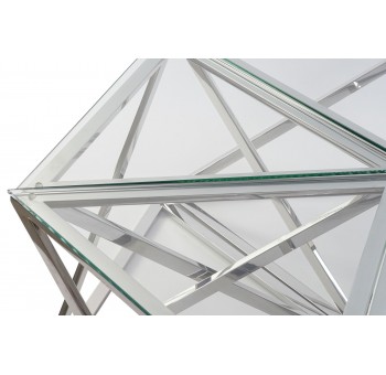 Mesa auxiliar Allaria set de 6 acero cristal plata