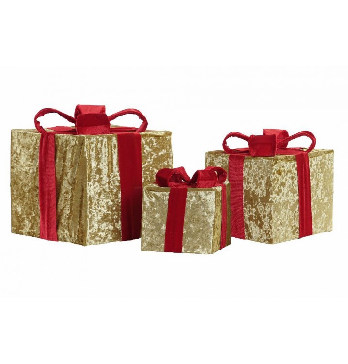 Set 3 cajas decoración Navideña dorado y rojo