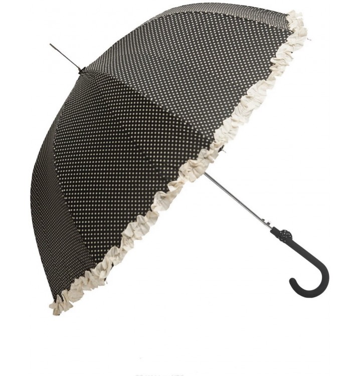 Paraguas adulto negros con lunares y volante