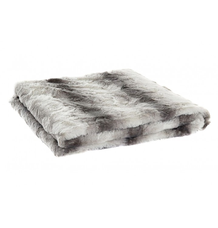 Manta sofá gruesa pelo largo con forro gris y blanco