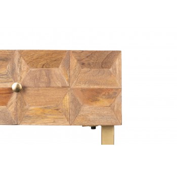 Consola Zelta 2 cajones madera mango y metal dorado 100x38x76 cm