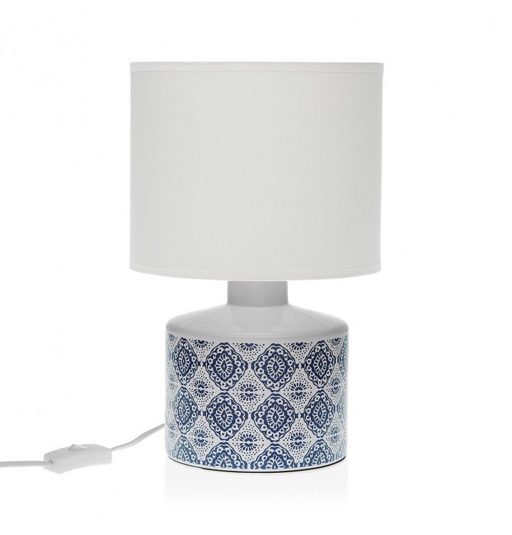 Lámpara sobremesa cerámica mosaico azul y blanco