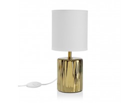 Lámpara de sobremesa cerámica dorada pantalla blanca