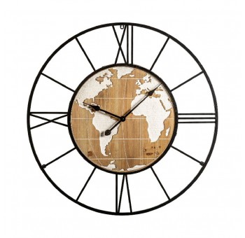 Reloj pared redondo Mapa Mundi decoración industrial
