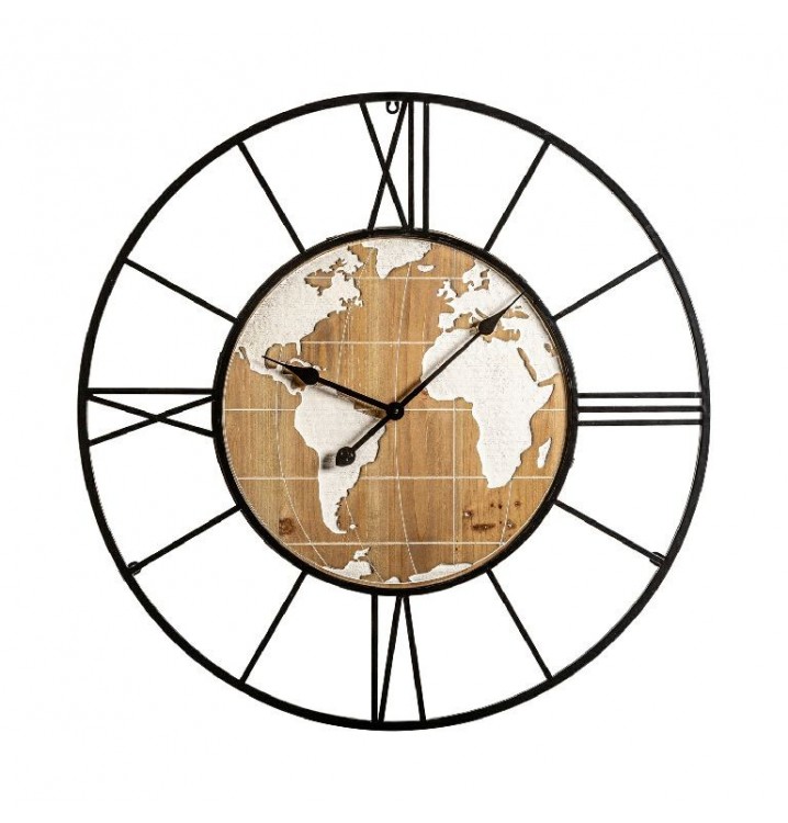 Reloj pared redondo Mapa Mundi decoración industrial