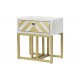 Mesa de noche Belenne madera blanco roto y metal dorado 1 cajón