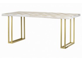 Mesa comedor Belenne madera blanco roto y metal dorado