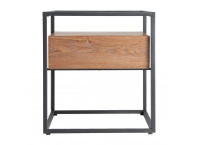Mesa de noche Kofi 1 cajón metal gris y madera