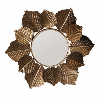 Espejo redondo Amelix hojas metal dorado