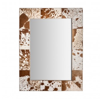 Espejo rectangular Sama cuero blanco y marrón