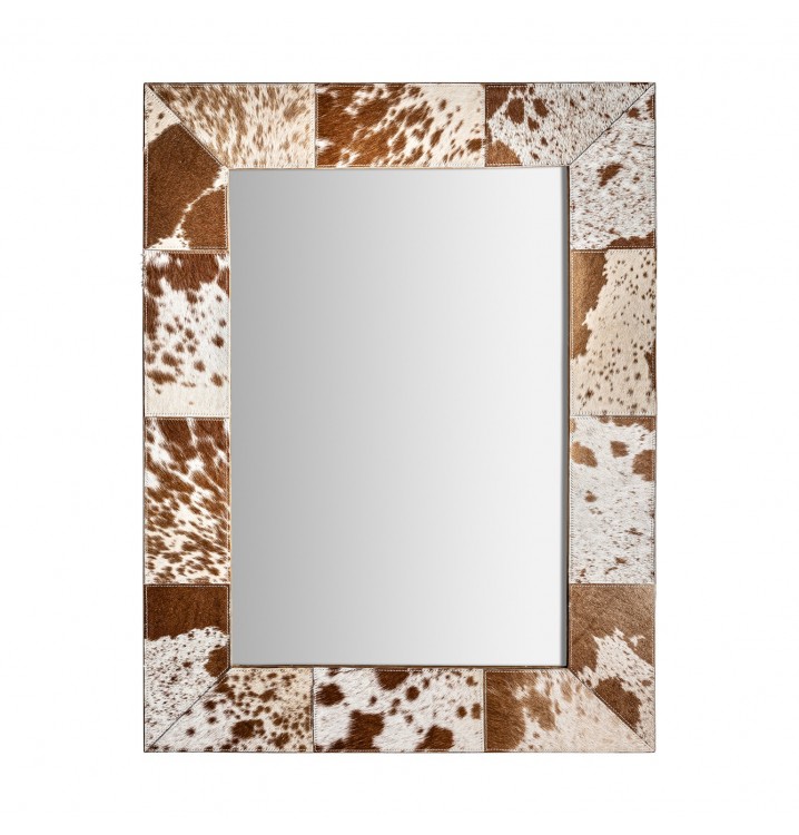 Espejo rectangular Sama cuero blanco y marrón