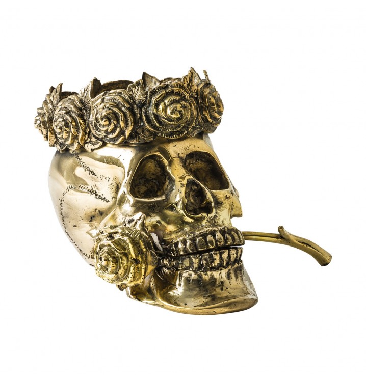 Escultura decoración Calavera corona dorado envejecido