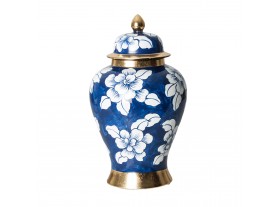 Tibor flores azul y blanco cerámica A32