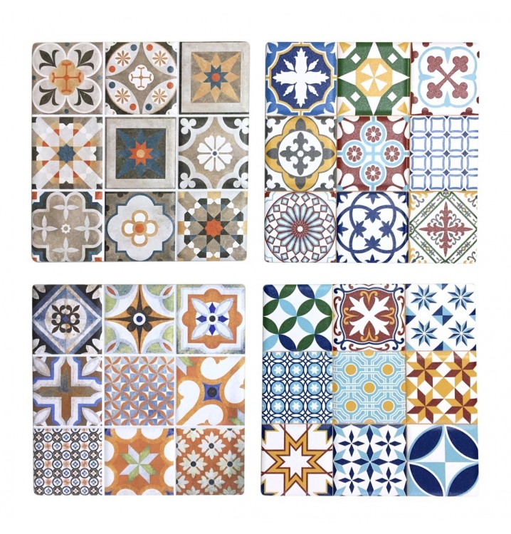 Set 4 Posavasos azulejo hidráulico surtido cuadrado multicolor