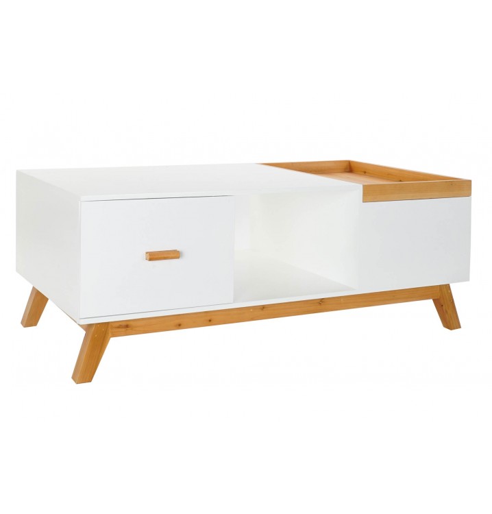 Mesa de centro Palenia madera blanca estilo nórdico 1 cajón