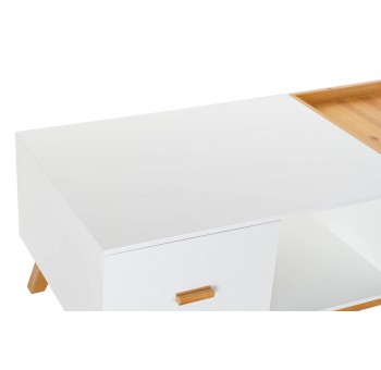 Mesa de centro Palenia madera blanca estilo nórdico 1 cajón