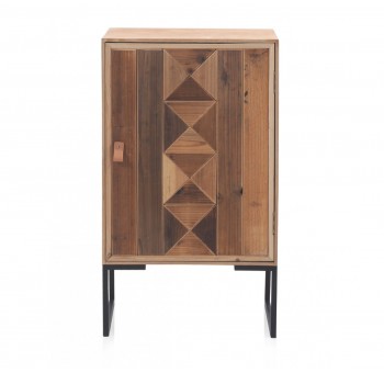 Mesa de noche Aeses madera reciclada natural 1 puerta