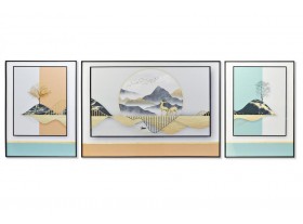 Cuadro abstracto tríptico Mountanis enmarcado