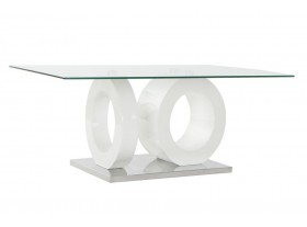 Mesa de centro Thadon madera blanca lacada y cristal