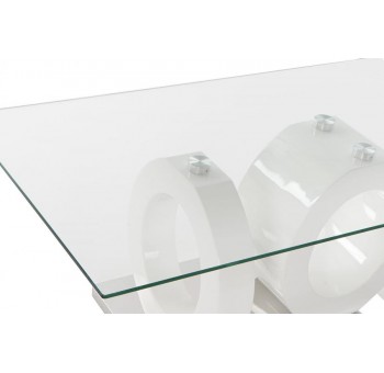 Mesa de centro Thadon madera blanca lacada y cristal