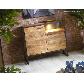 Mueble auxiliar Korets madera acacia y metal con luz led